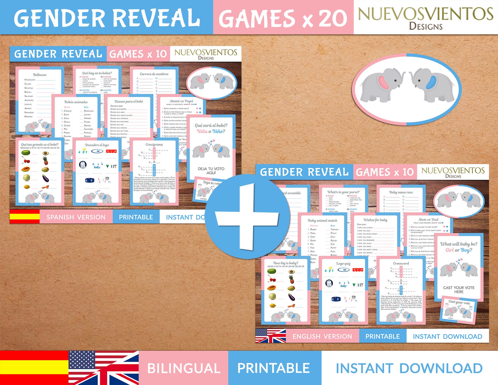 Bilingual Gender Reveal Game Set Printable Elephant Theme Etsy Bilingual Gender Reveal Game Set Printable Elephant Theme Etsy