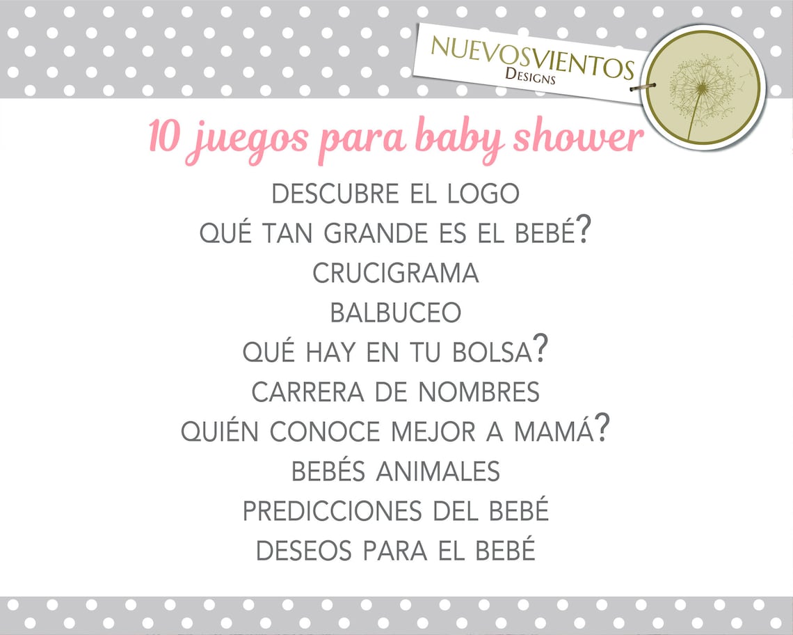 SPANISH Baby Shower Games Elephant, Babyshower Girl Printable Instant