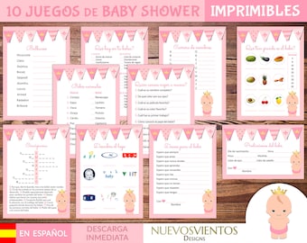 Gry dla księżniczek na baby shower w języku hiszpańskim: pakiet do druku (pobranie cyfrowe)