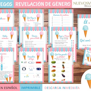10 Spanish Ice Cream Gender Reveal Games – Printable Game Set in Spanish (Digital Download)