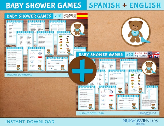 BILINGUAL Baby shower games, Teddy Bear theme. English + Spanish. Printable. Il_570xn