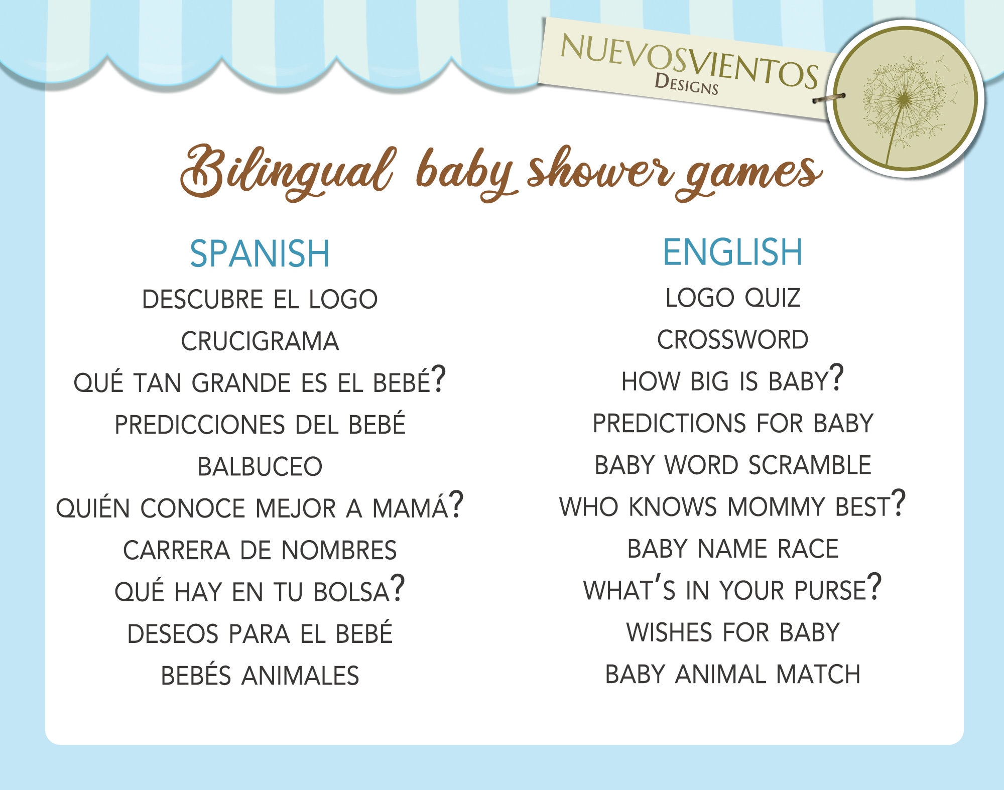 ENGLISH and SPANISH Bear Baby Shower Games Printable Etsy