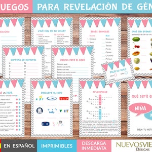 10 jogos de festa de revelação de gênero em ESPANHOL para impressão - Conjunto de jogos de revelação de sexo, download instantâneo