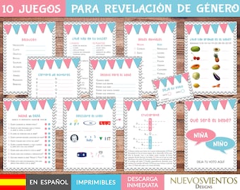 10 Gender reveal party games in SPANISH printable - Sex reveal game set, Instant download