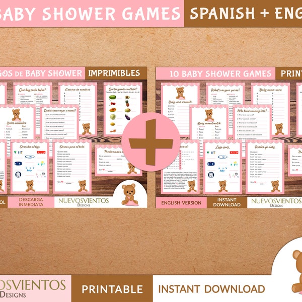 Juegos para baby shower bilingües en español e inglés Etsy México