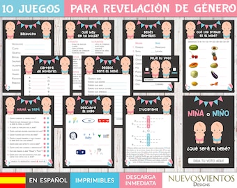 Spanish Baby Gender Reveal Games: 10 Printable Party Activities (Digital Download)