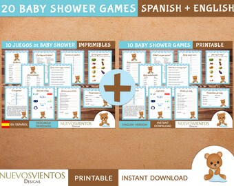 Bear Baby Shower Games: Bilingual Spanish & English Bundle (Digital Download)