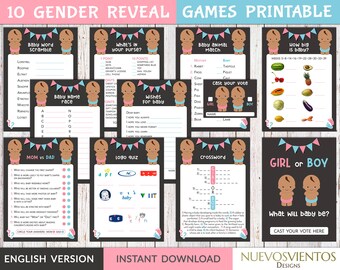 African American gender reveal games printable + Answer keys, instant download.