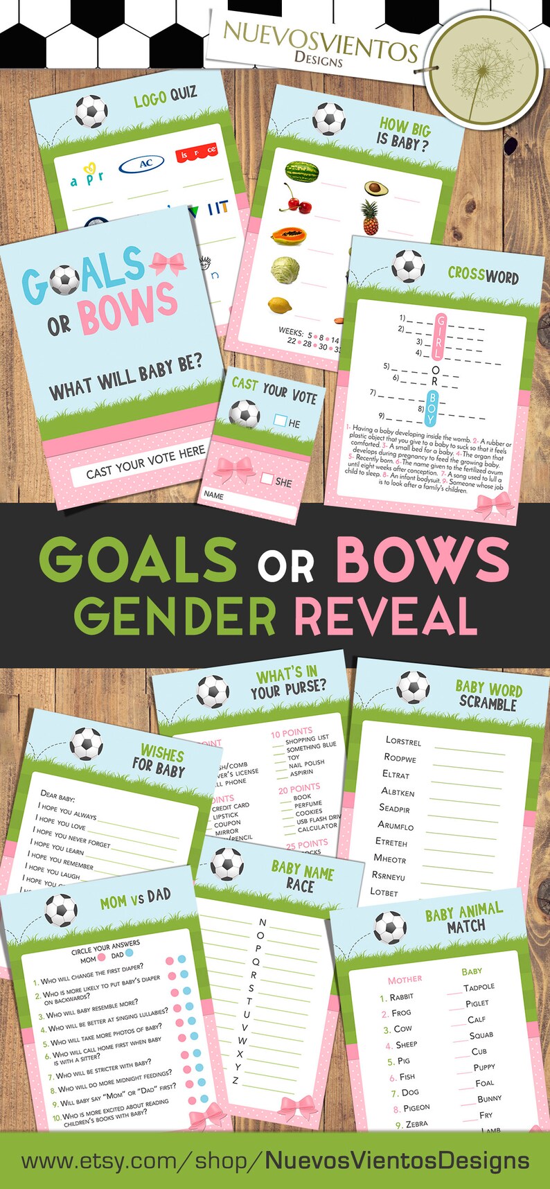 Juegos de revelación de género de Goals o Bows imprimibles, descarga instantánea del paquete de revelación de género de fútbol imagen 5