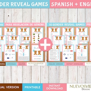 Révélation du genre sur le thème de l'ours bilingue - Jeux en espagnol et anglais à imprimer (téléchargement numérique) image 1