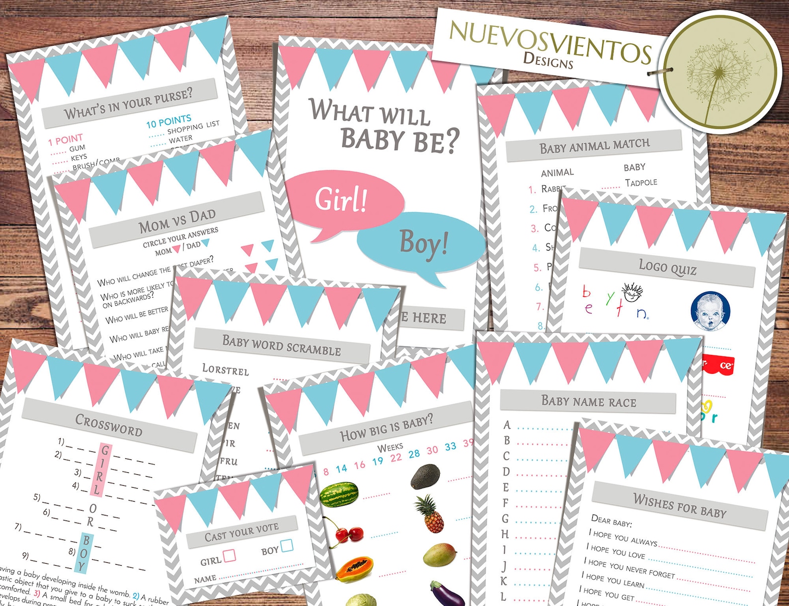 Gender reveal printable game set instant download. Etsy