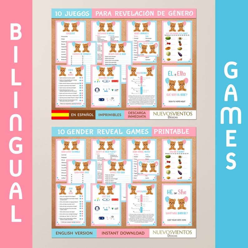 Révélation du genre sur le thème de l'ours bilingue - Jeux en espagnol et anglais à imprimer (téléchargement numérique) image 9