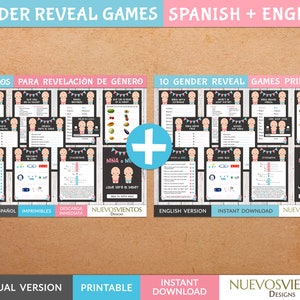 Baby reveal games in Spanish and English - BILINGUAL gender reveal games printable.