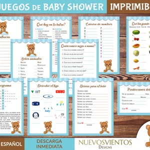 Juegos imprimibles para baby shower de osito de peluche en español - Descarga digital de juegos para baby shower de niño en español