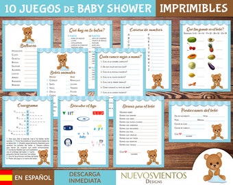 Hiszpańskie gry na baby shower z misiem: 10 gier do wydrukowania (pobranie cyfrowe)