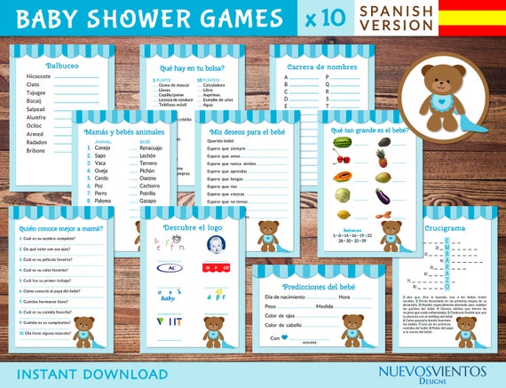 Teddy bear baby shower SPANISH. Bundle x 10 games printable, instant download. Il_570xn