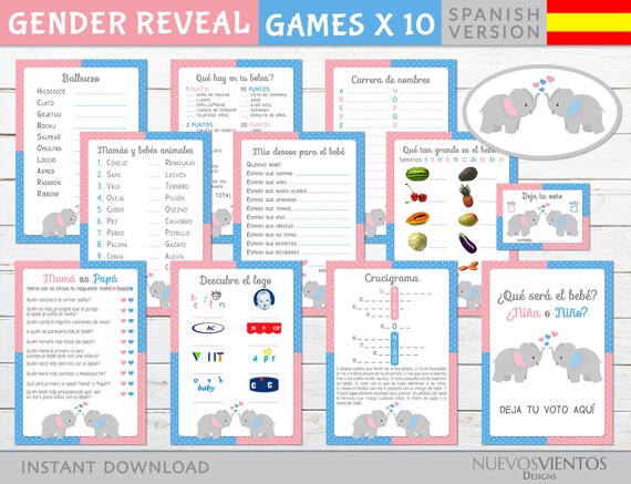 Spanish gender reveal printable. Elephant gender reveal games instant download. Il_570xn