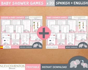 Bilingual Elephant Baby Shower Games: Spanish & English (Digital Download)