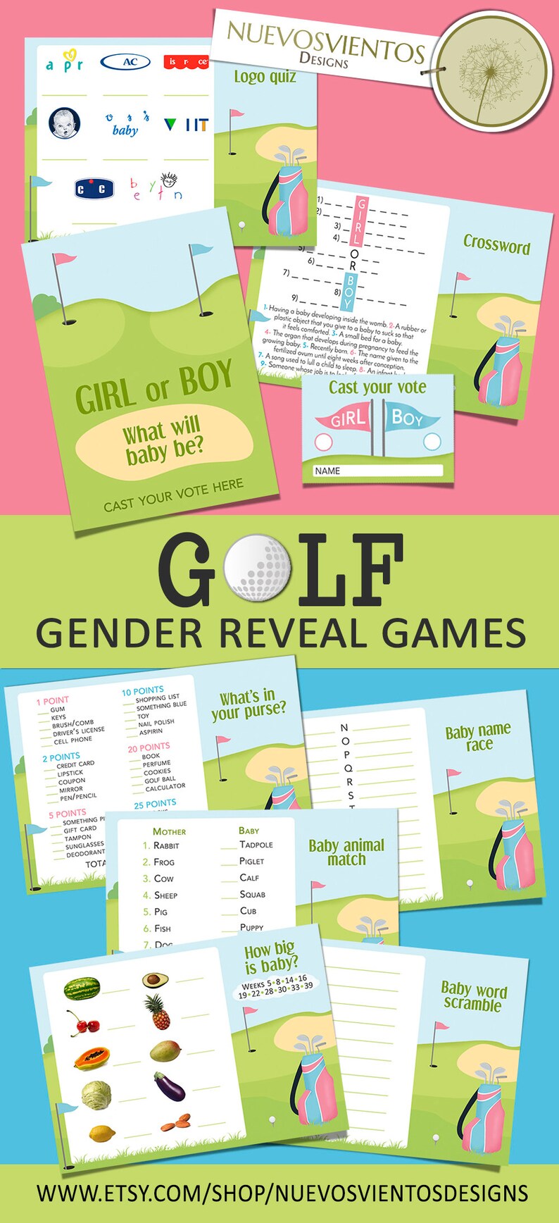 Golf Gender Reveal Games Printable With Answers. Etsy