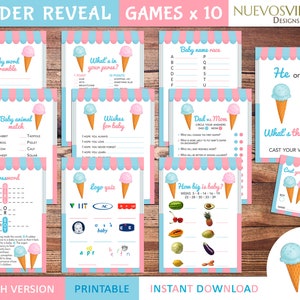 Ice Cream Gender Reveal Games: 10 Printable Activities (Digital Download)