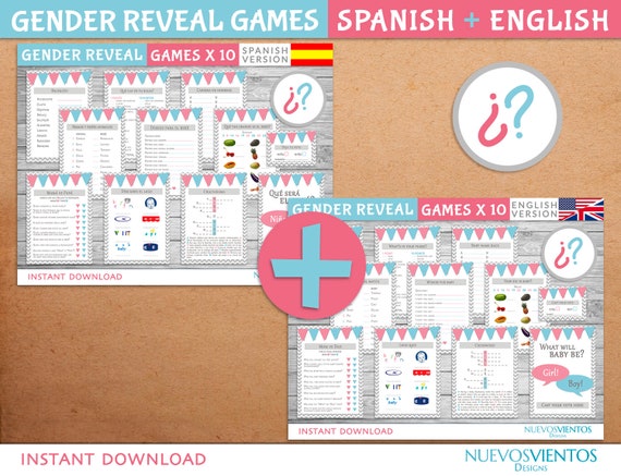 English and spanish gender reveal games printable. Instant download. Il_570xn