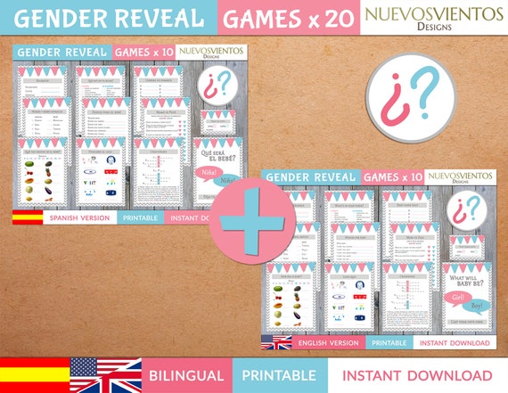 gender reveal bilingual printable 10 gender reveal games in spanish 10 games in english instant download by nuevos vientos designs catch my party