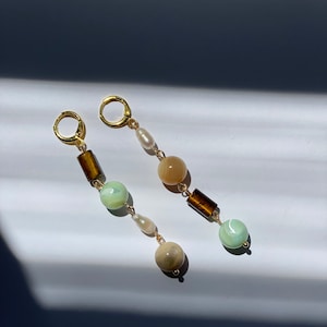 Beach Walk Gold Huggie Hoop Beaded Earrings