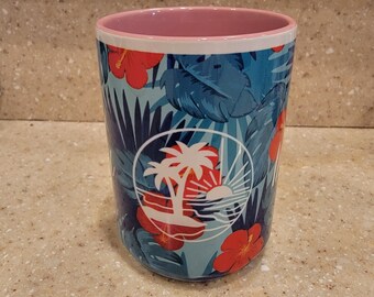 Hawaiian Mug, Personalized Monogram Mug, Memorable, Tropical, Palm Tree