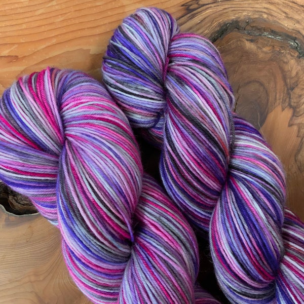 The Ether 100g Hand Dyed 4 ply sock yarn in pink purple black grey Milkyway space galaxy