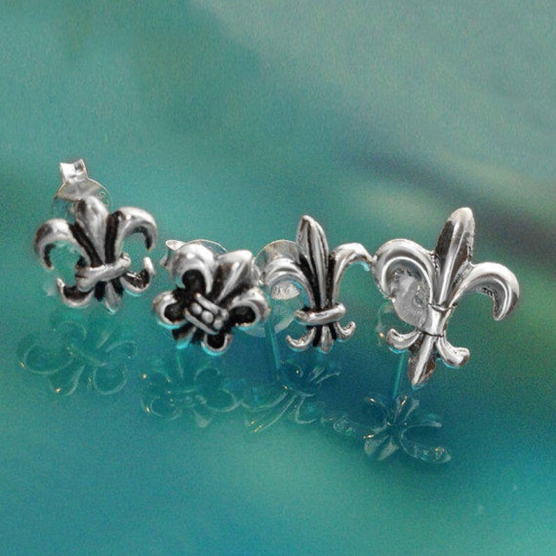 925 Solid Sterling Silver FLEUR DE LYS Earrings Oxidized StudsFleur de Lis Fleur de lis Stud Earrings