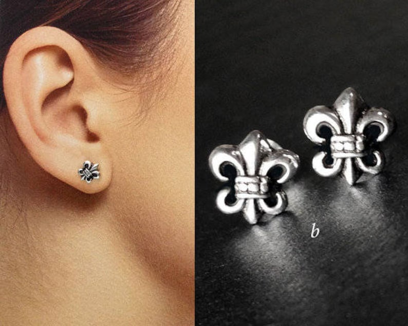 925 Solid Sterling Silver FLEUR DE LYS Earrings Oxidized StudsFleur de Lis Fleur de lis Stud Earrings
