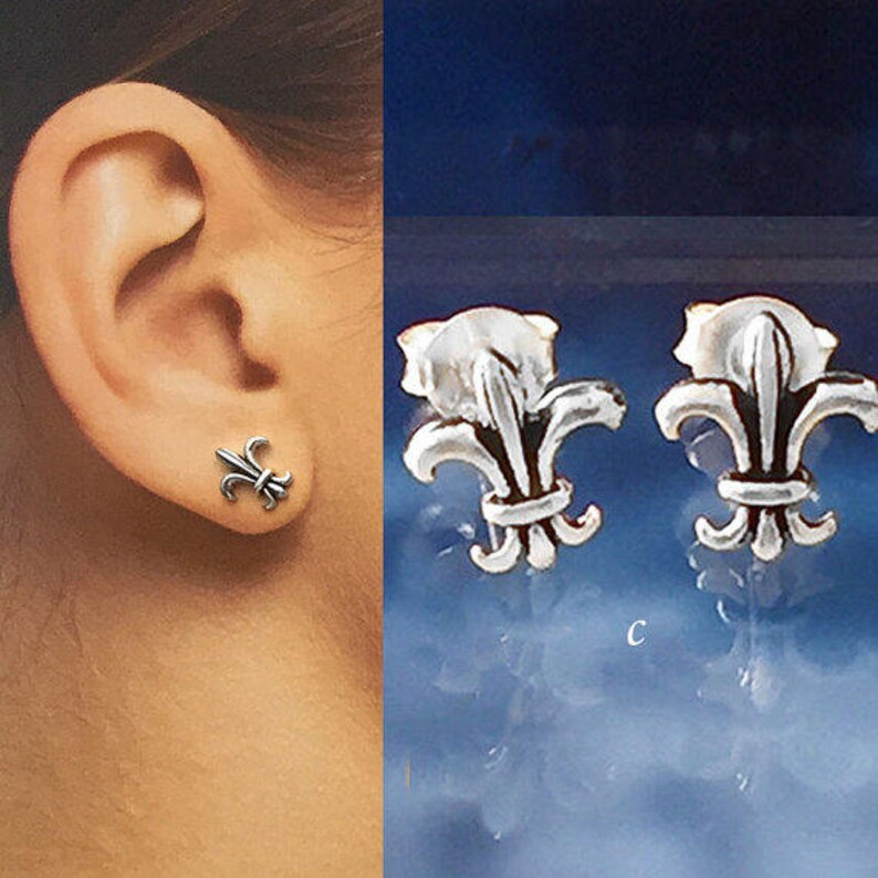 925 Solid Sterling Silver FLEUR DE LYS Earrings Oxidized StudsFleur de Lis Fleur de lis Stud Earrings