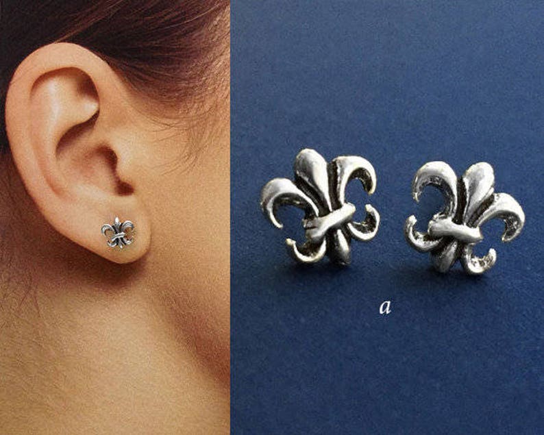 925 Solid Sterling Silver FLEUR DE LYS Earrings Oxidized StudsFleur de Lis Fleur de lis Stud Earrings