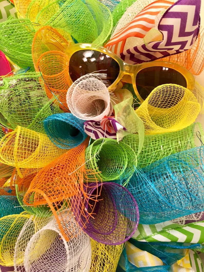 Fun Spring Summer Year Round Curly Bright Deco Mesh Door Wall Wreath