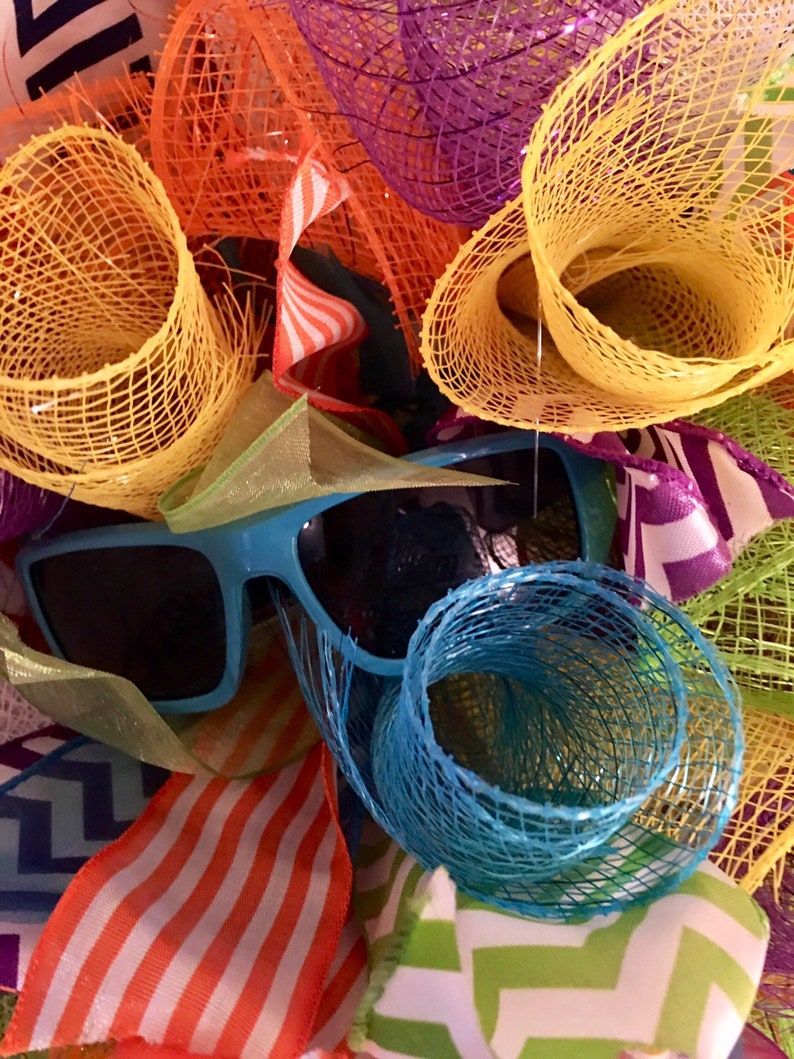 Fun Spring Summer Year Round Curly Bright Deco Mesh Door Wall Wreath