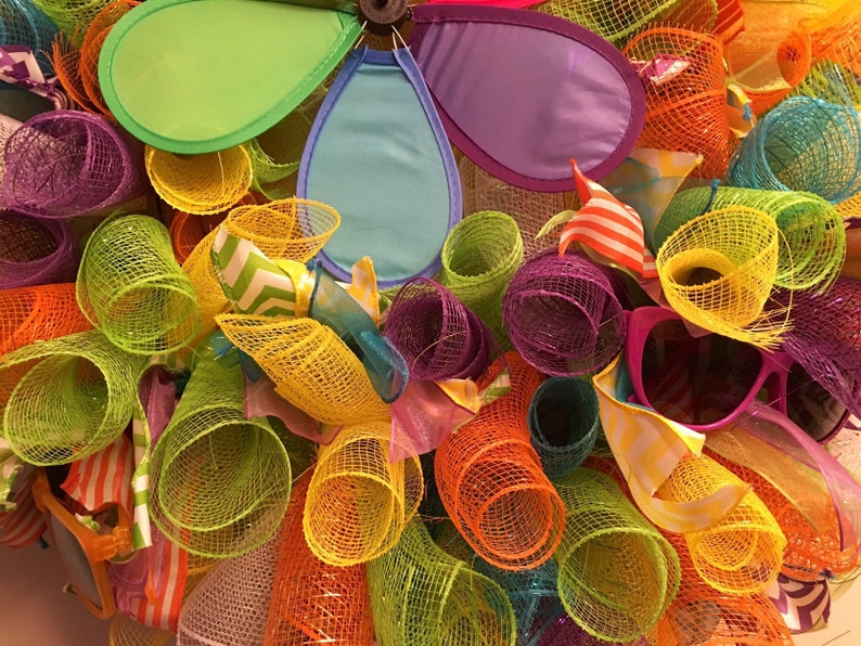 Fun Spring Summer Year Round Curly Bright Deco Mesh Door Wall Wreath