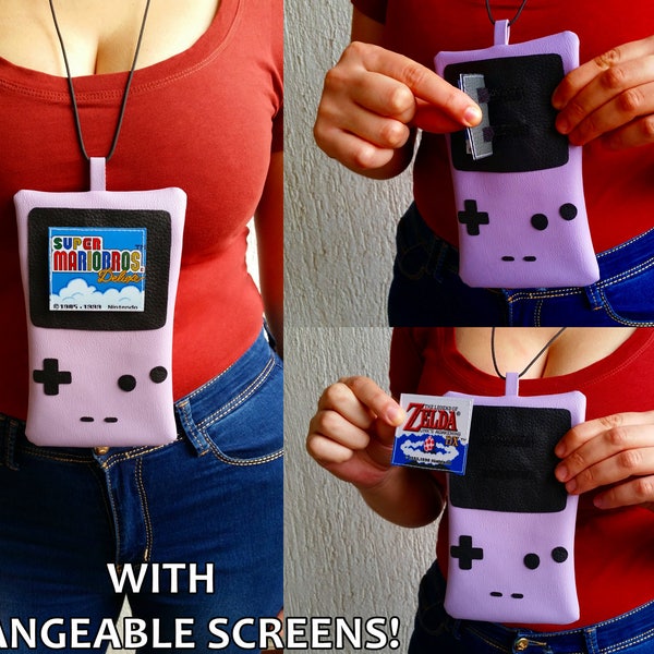 Cool Gamer Gift Gameboy Color handmade Unisex necklace bag/necklace pouch/smartphone bag with changeable displays
