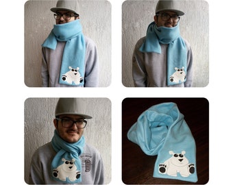 Polar Bear blue 100% handmade gamer cotton scarf for men and women