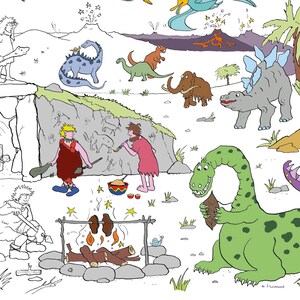 Giant Colouring Poster Dinosaur Cavemen 100 x 70cm image 2