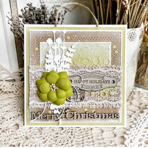 Tarjeta navideña 3D para hermana, elegante tarjeta navideña para ella, tarjeta festiva, tarjeta navideña verde con flor de Pascua, Navidad bohemia.