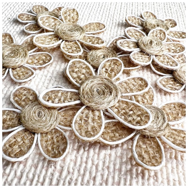 Handmade Burlap Flowers Gorgeous Rustic Daisy 3D Flowers Jute Floral Embellishment for Cardmaking Boho Hessian Flowers for Scrapbooking