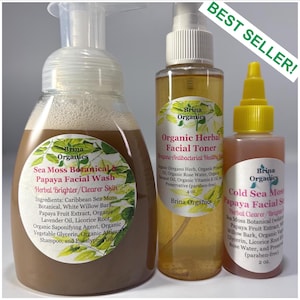 Sea Moss Skincare Bundle: Herbal Facial Wash, Toner, and Serum