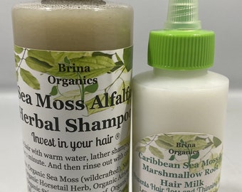 Sea Moss Alfalfa Shampoo and Sea Moss & Marshmallow Root Leave-in Hair Milk, BESTSELLER, Brina Organics