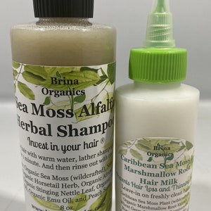 Sea Moss Alfalfa Shampoo and Sea Moss & Marshmallow Root Leave-in Hair Milk, BESTSELLER, Brina Organics