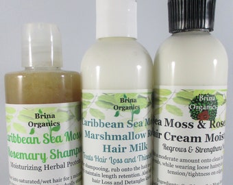 Sea Moss Hair Care Bundle, 3 Step Natural Hair Products,  Herbal Hair Products, Brina Organics