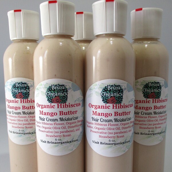 Hibiscus Mango Butter Hair Cream Moisturizer 6 oz. - 12 oz., Natural Hair Care, Brina Organics