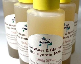 Rice Water & Bhringraj Herbal Hair Tonic, Daily Hydration Spray, Moisture Hair Spray, Brina Organics