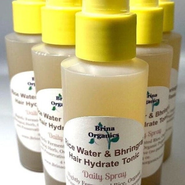 Rice Water & Bhringraj Herbal Hair Tonic, Daily Hydration Spray, Moisture Hair Spray, Brina Organics