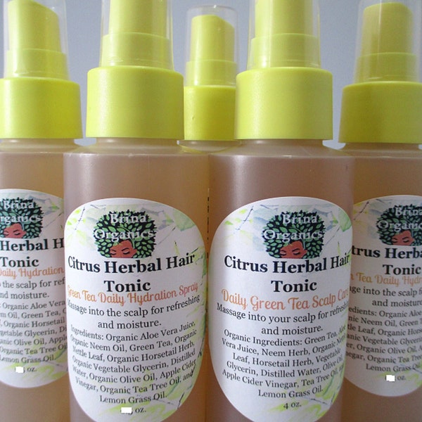 Citrus Green Tea Scalp/Hair Tonic, Potent Formula 4 oz. - 12 oz., Refresher Hair Spray, Moisture Hair Spray, Brina Organics