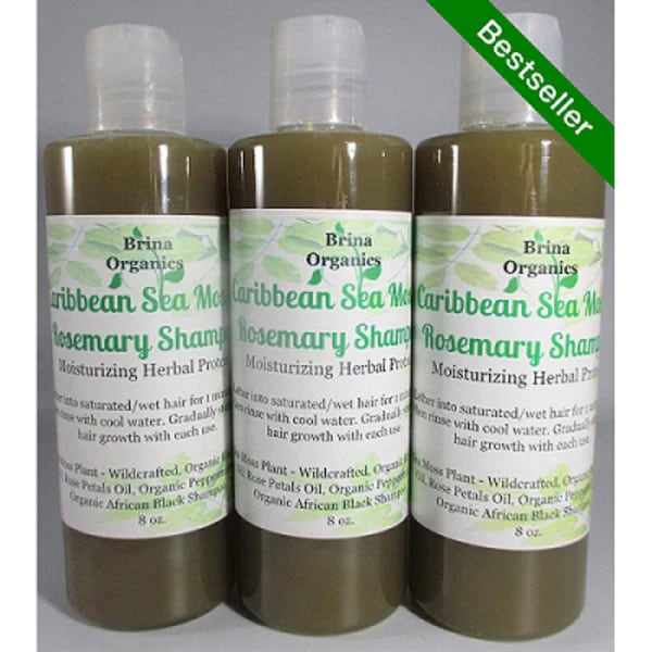 Sea Moss & Rosemary Natural Shampoo 8 oz. or 16 oz. Moisturizing Shampoo, Sulfate-free Shampoo, BESTSELLER, Brina Organics